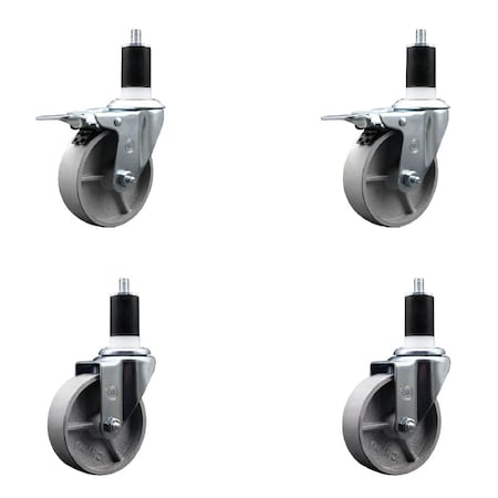 Service Caster 4'' Semi Steel Swivel 1-1/2'' Expanding Stem Caster Set 2 Total Lock Brakes, 4PK SCC-EXTTL20S415-SSR-2-S-2-112